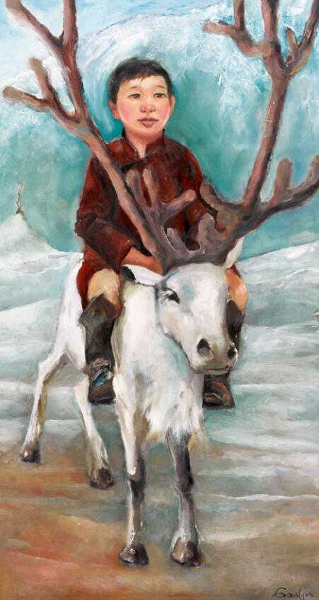 骑鹿人-贡苏克·干巴塔 (蒙古) / 油画 / 130cm×70cm