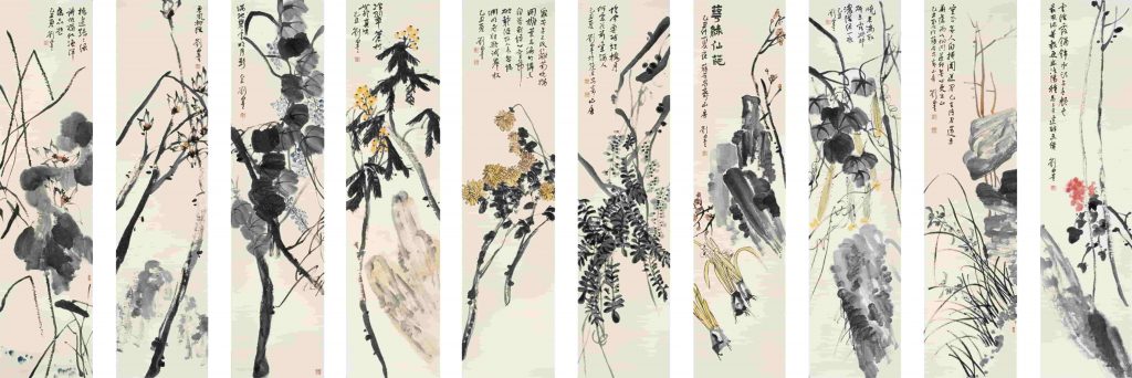 刘墨-设色水墨《花鸟十条屏》