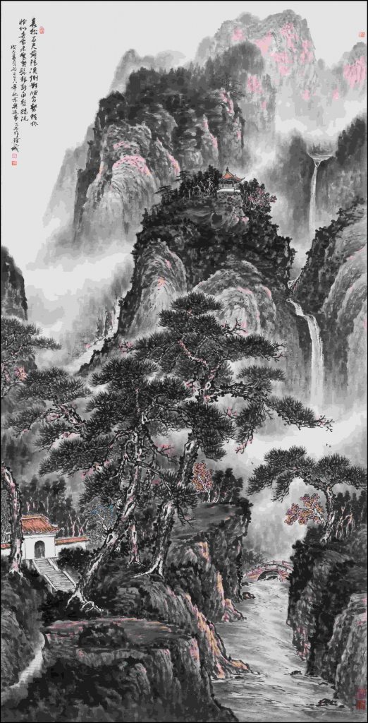徐雪城-国画《长松倒影》